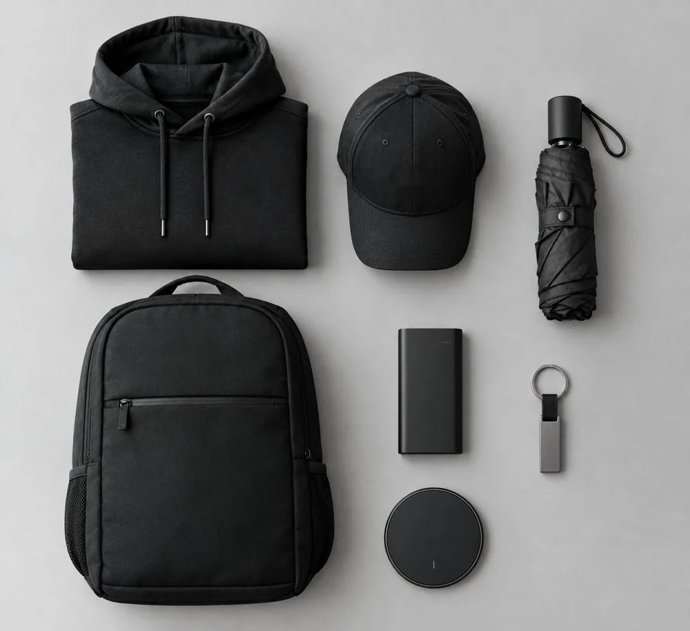 Branded hoodie, cap, backpack and accessories