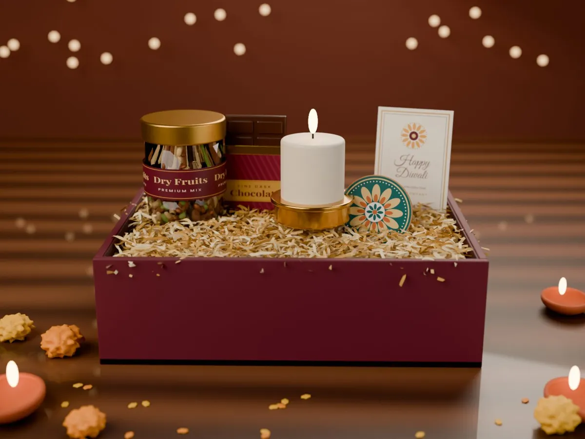Utsav Diwali box in a maroon gift box